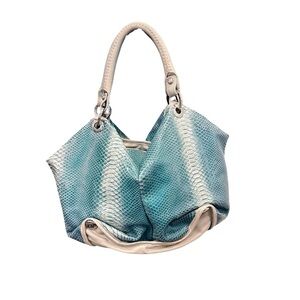Carmen Steffens Brazil Blue and Gray Ombré Leather Snake Embossed Shoulder Bag